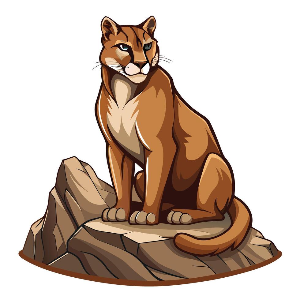 Creative illustration of a watchful cougar looking out from a cliff vector