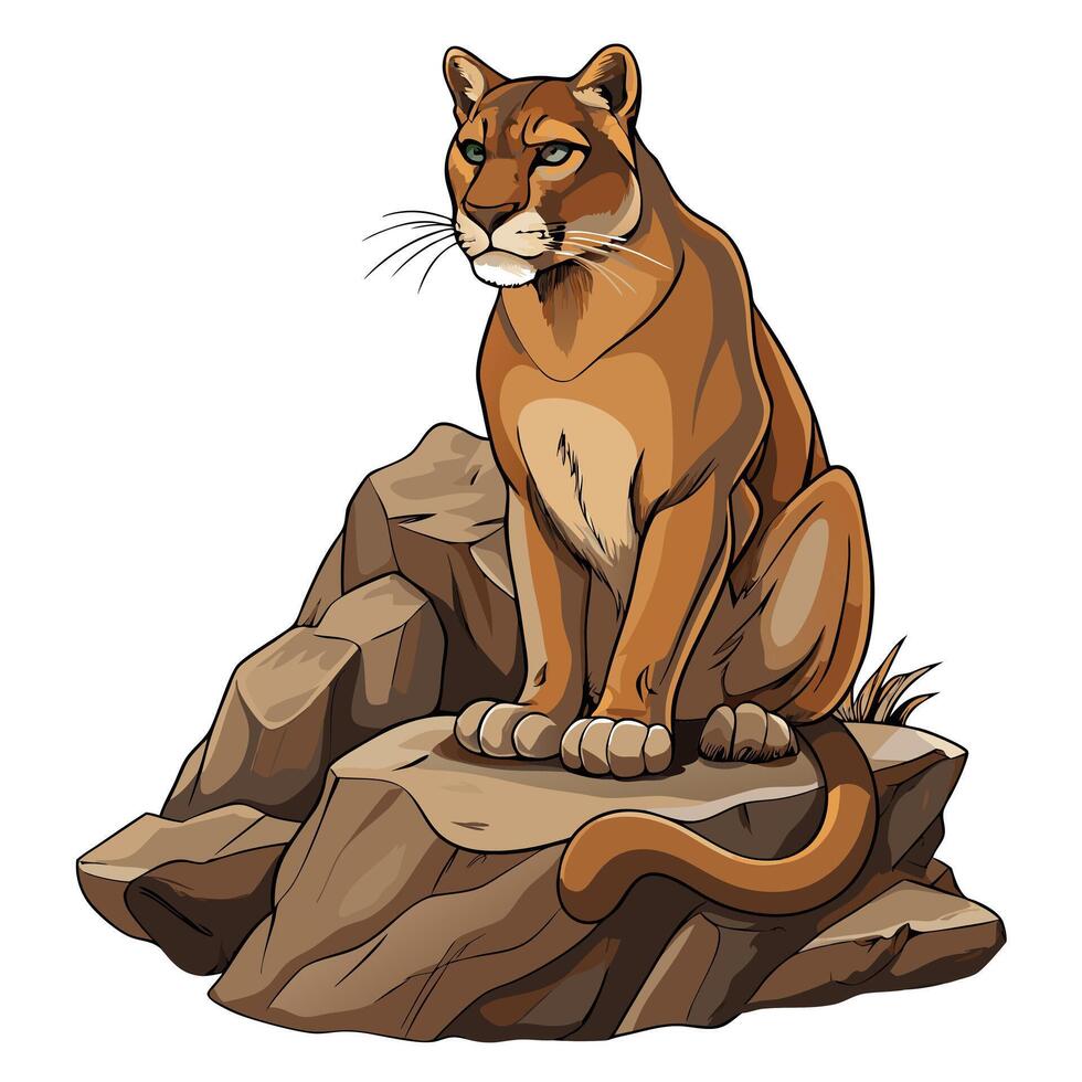 Unique art of a mountain lion observing from a rocky outcrop vector