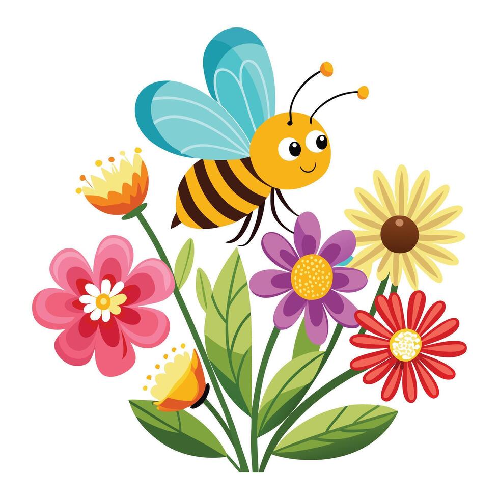 Hardworking busy bee extracting pollen from a vivid bright flower head vector
