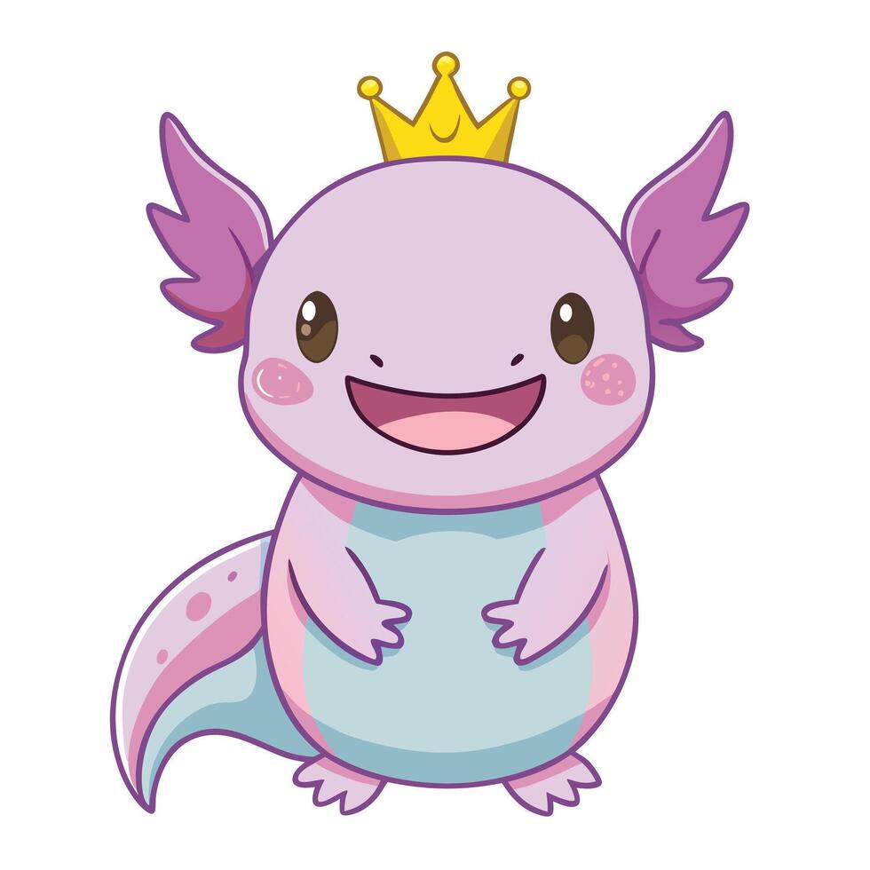 Whimsical cartoon axolotl with a cheerful smile and a little crown vector