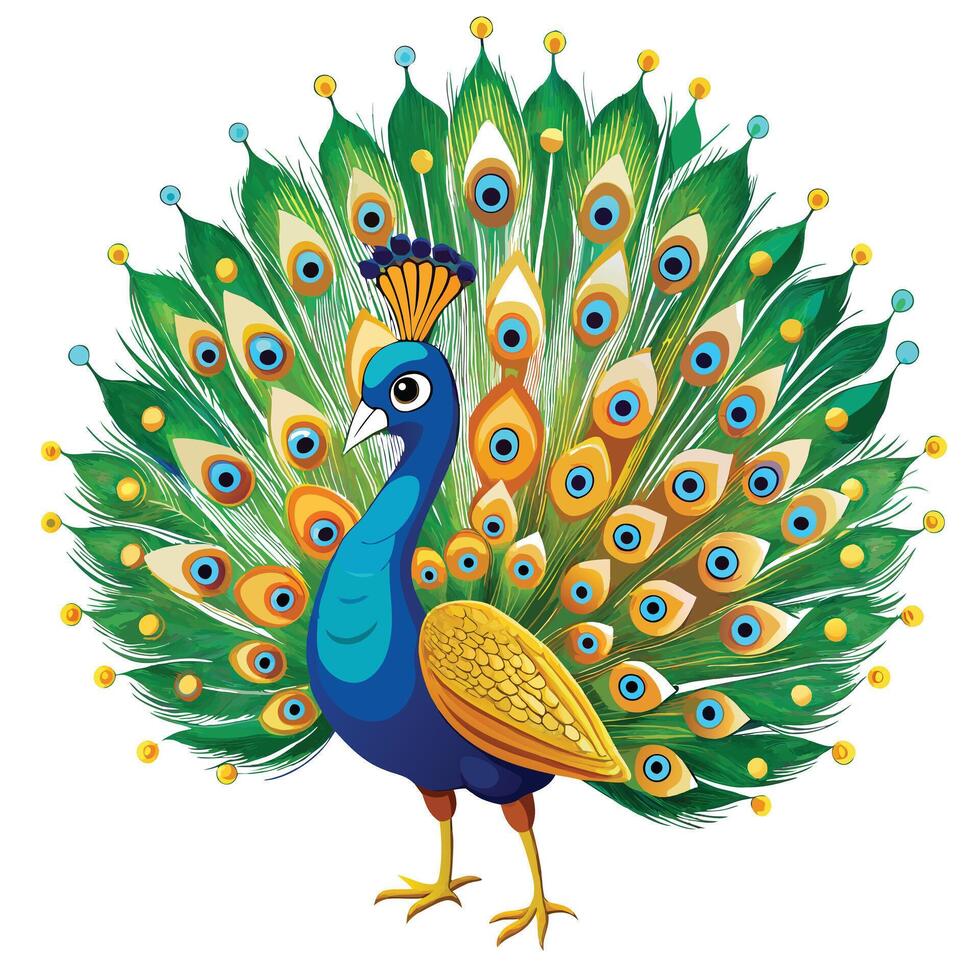 Regal peacock showcasing its stunning and ornate display of tail feathers vector
