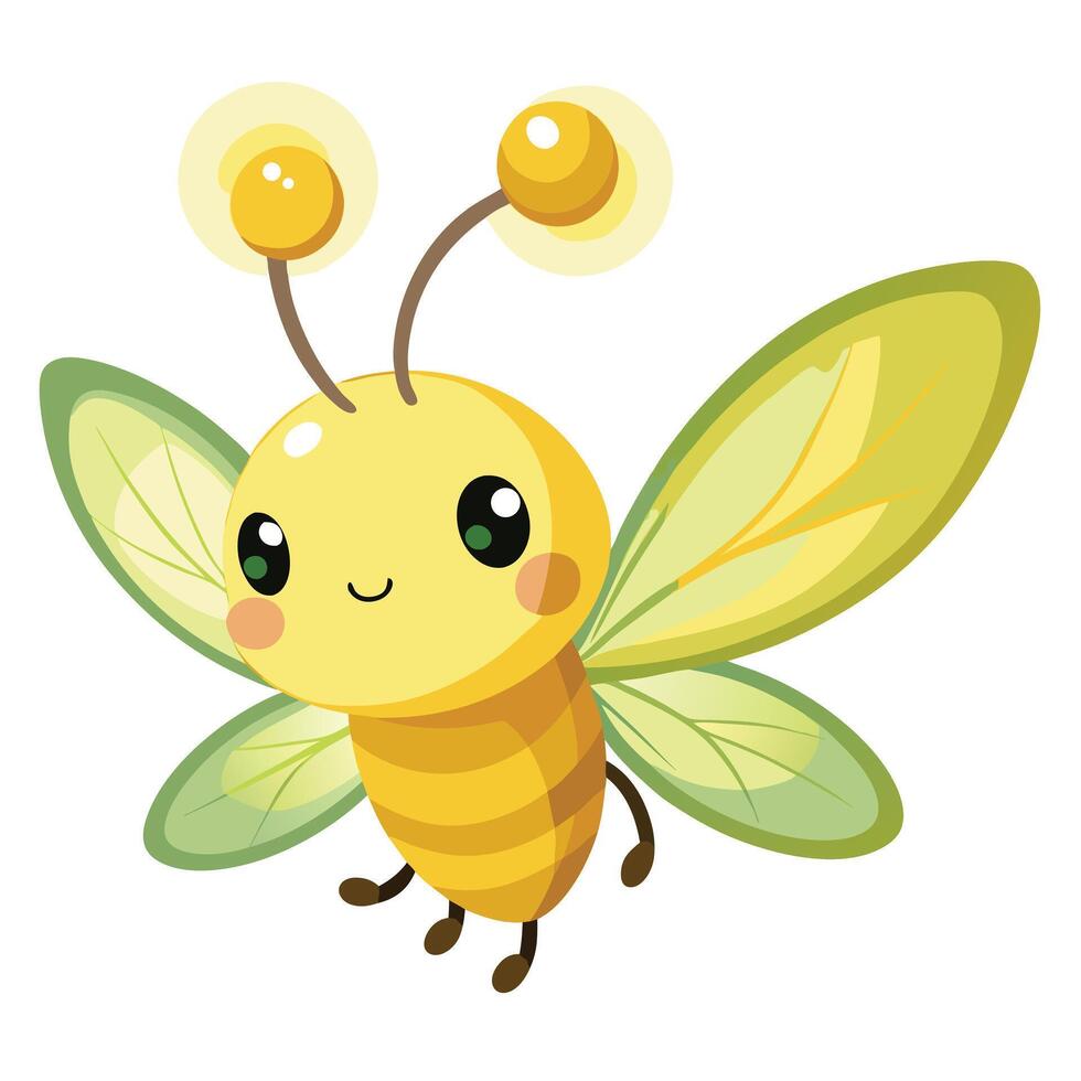 Cute cartoon firefly with a glowing light bulb instead of a tail vector