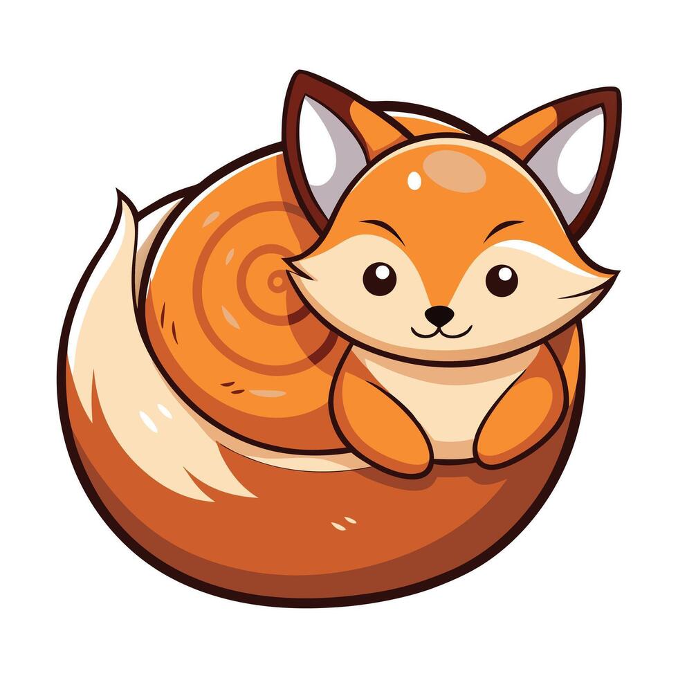 Adorable cartoon fox curled up snugly into a cinnamon roll shape vector