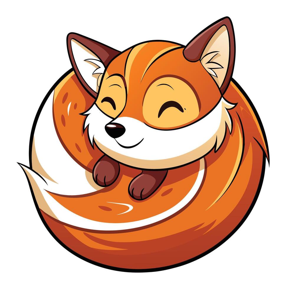 Funny cartoon fox playfully rolled into a cinnamon roll like swirl vector