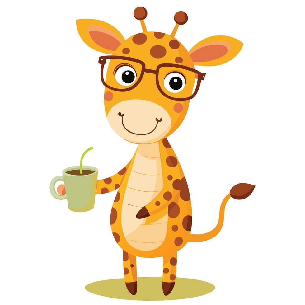 Cute cartoon giraffe with circular glasses reading an interesting book vector