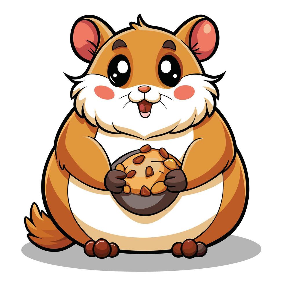 Cute cartoon hamster happily stuffing its cheeks full of tasty food vector