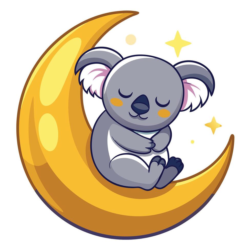 Whimsical cartoon of a koala taking a nap on a big moon vector