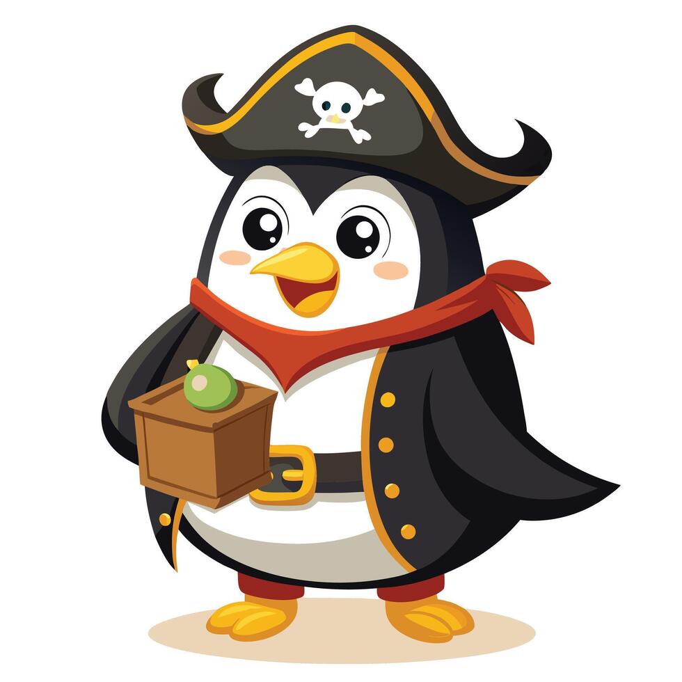 Cute cartoon illustration of a penguin pirate with a small cutlass vector