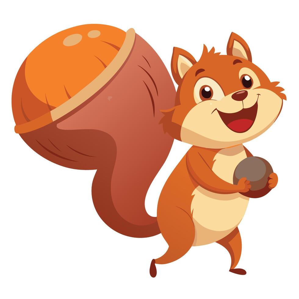 Whimsical cartoon of a squirrel with an enormous acorn in its hands vector