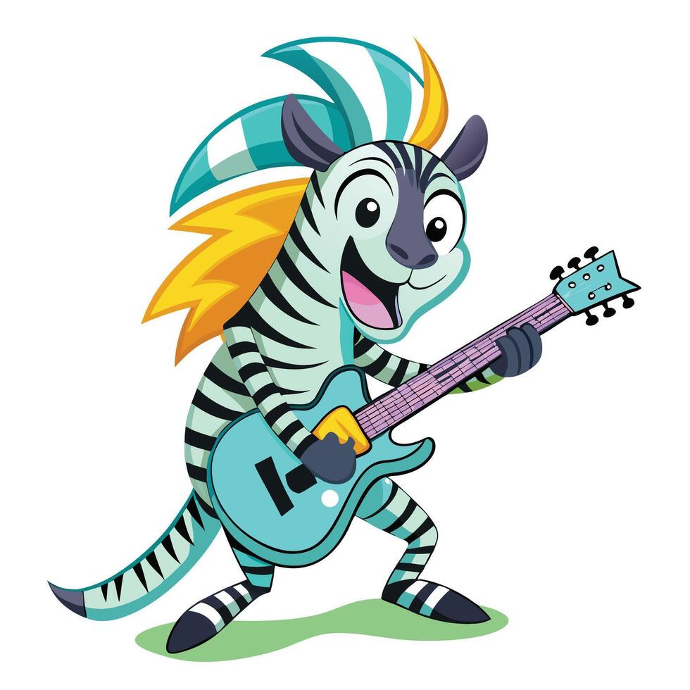 Funny cartoon zebra playing a guitar with a cool and funky pose vector