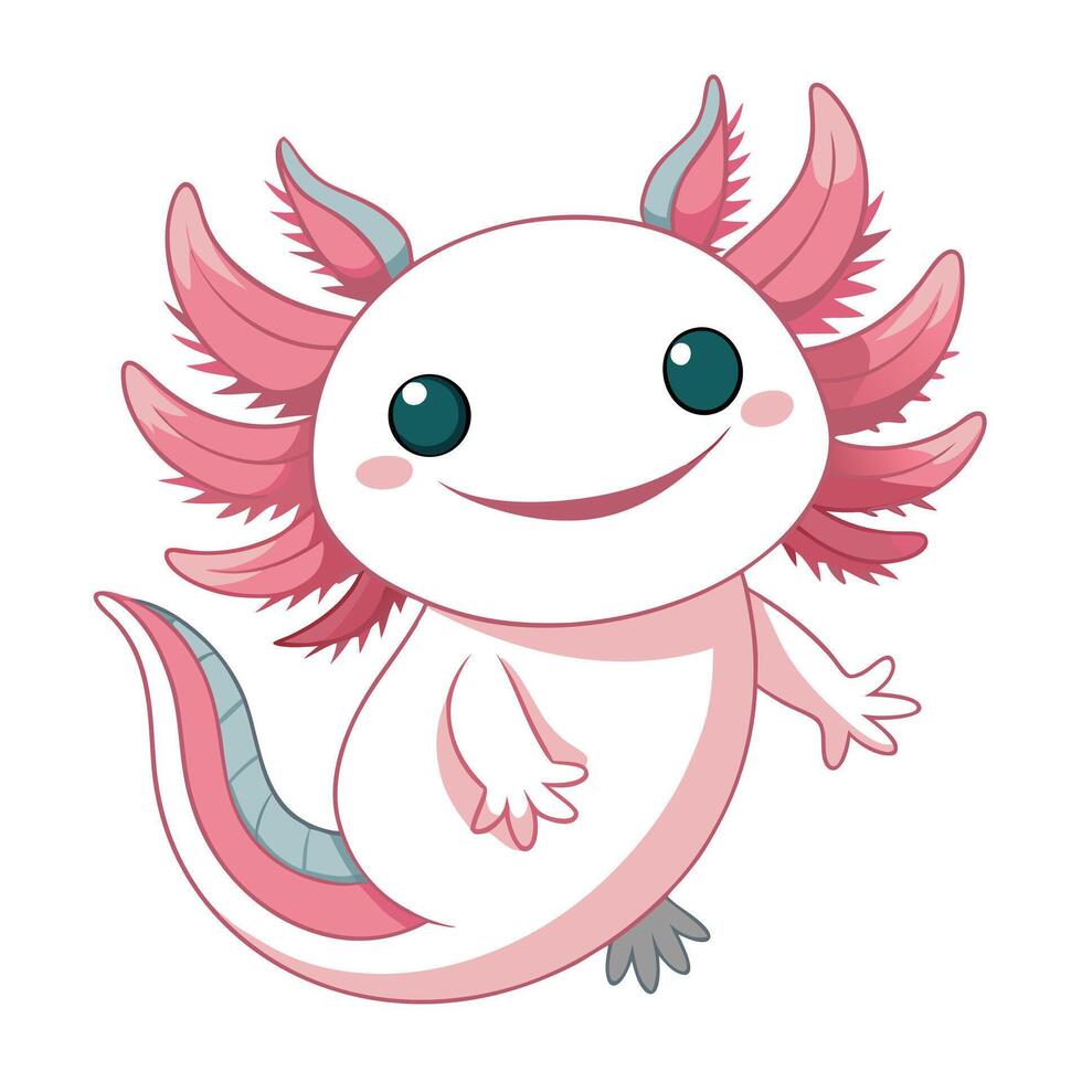 Adorable charming axolotl with a cute face and flowing feathery gills vector