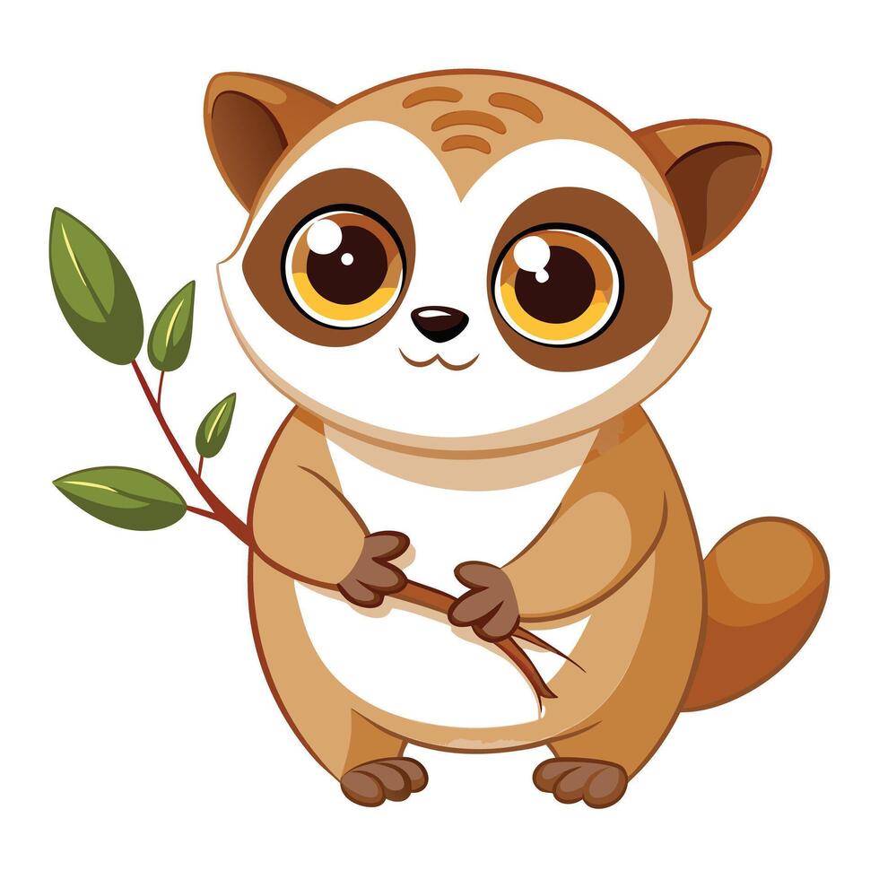 Whimsical charming slow loris with expressive eyes clutching a small flower vector