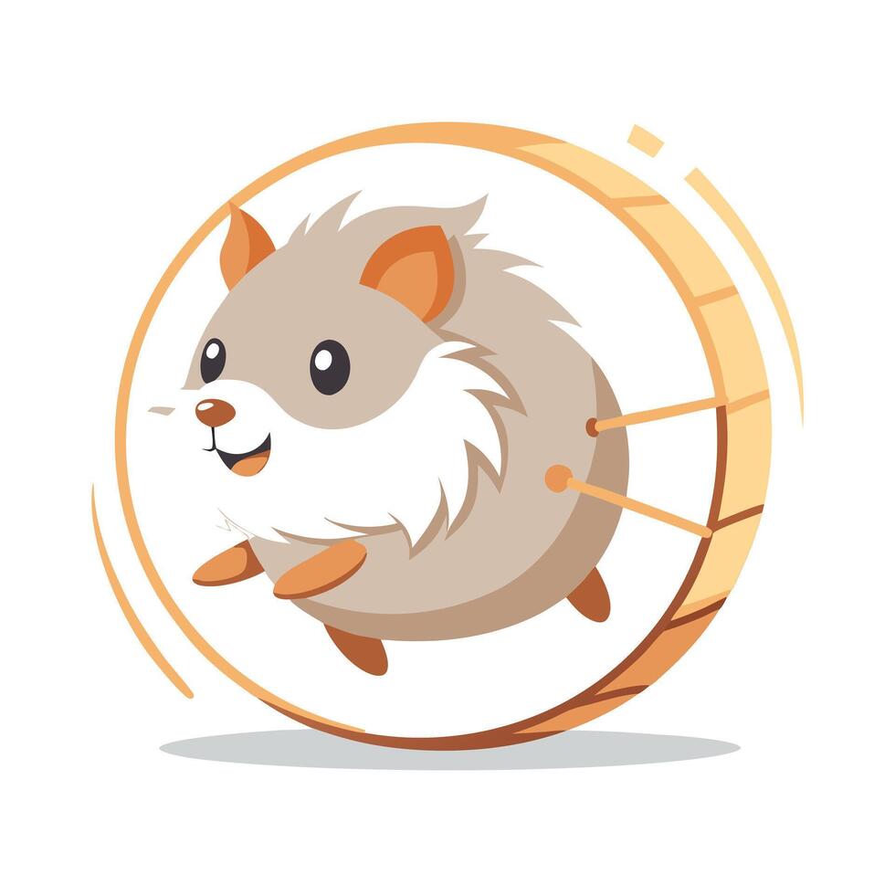 Cute cartoon hamster exercising on a running wheel with speed lines vector