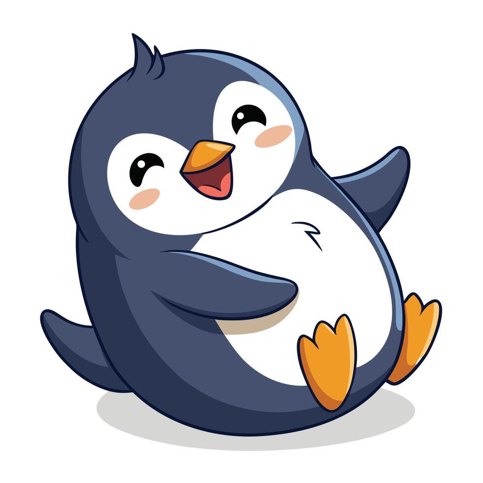 Sweet chubby penguin gliding on the ice with a happy expression vector