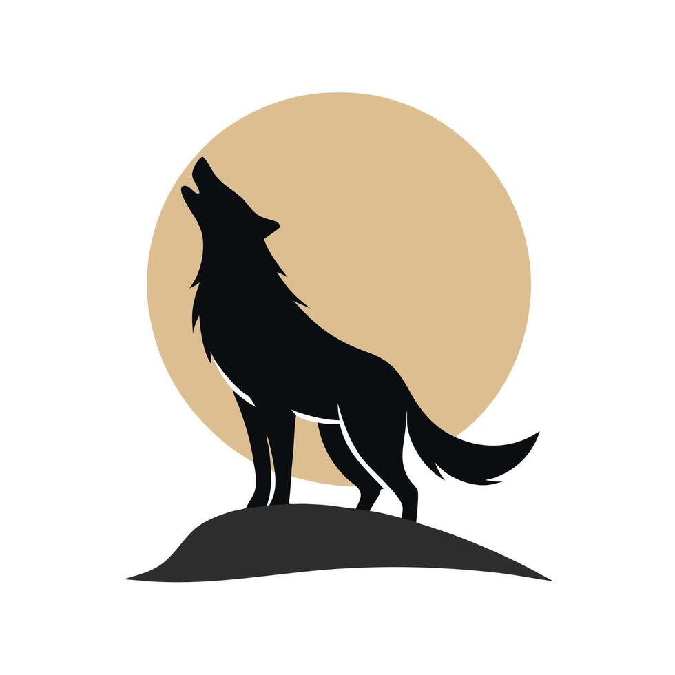 Clever coyote howling at the moon with a silhouette illustration vector
