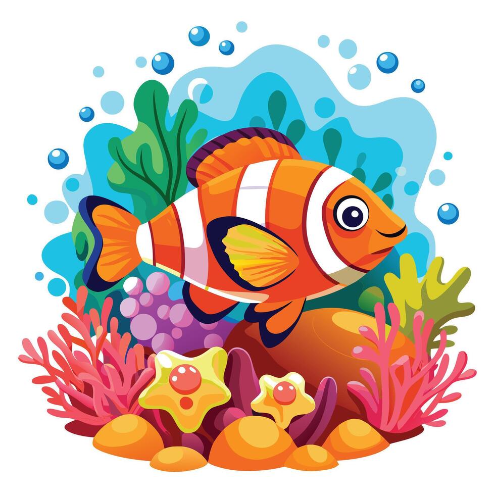 Bright clownfish in a colorful coral reef environment art vector