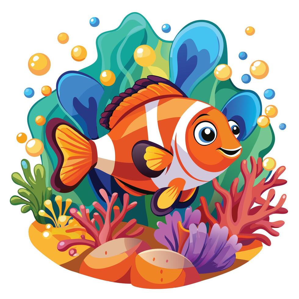 Radiant clownfish swimming in a brightly colored coral habitat art vector