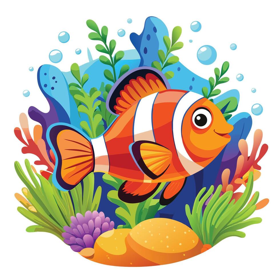 Colorful clownfish swimming among vibrant coral reefs illustration vector