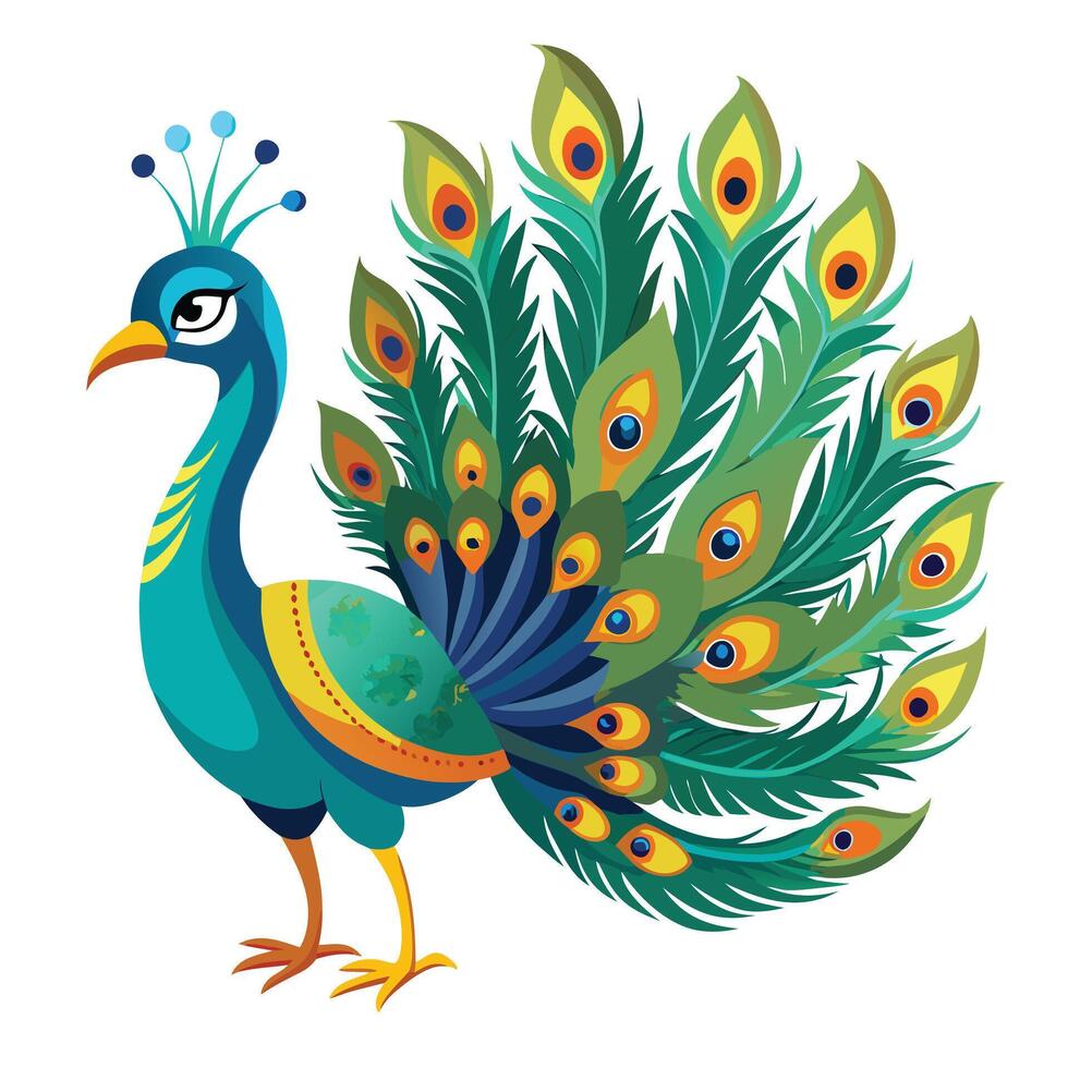 Majestic peacock with its dazzling tail feathers fully displayed illustration vector