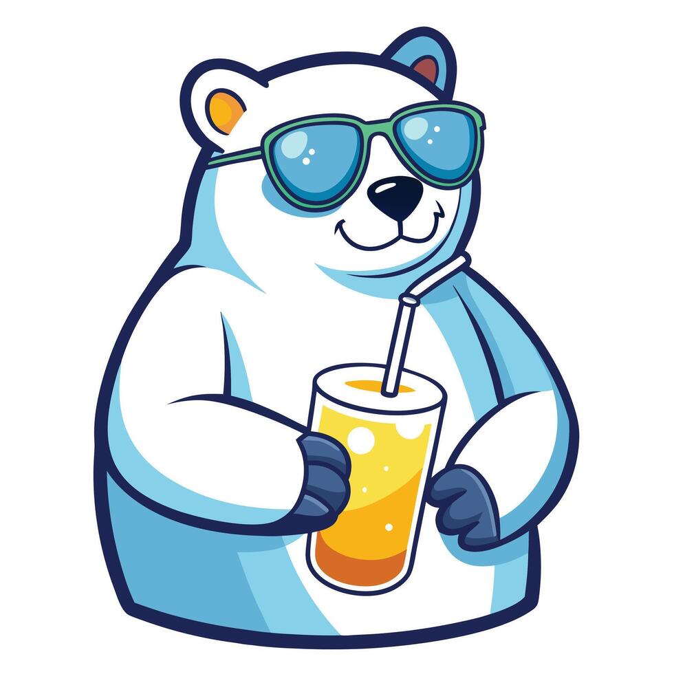 Cool polar bear wearing sunglasses and sipping a refreshing drink with a relaxed vibe vector