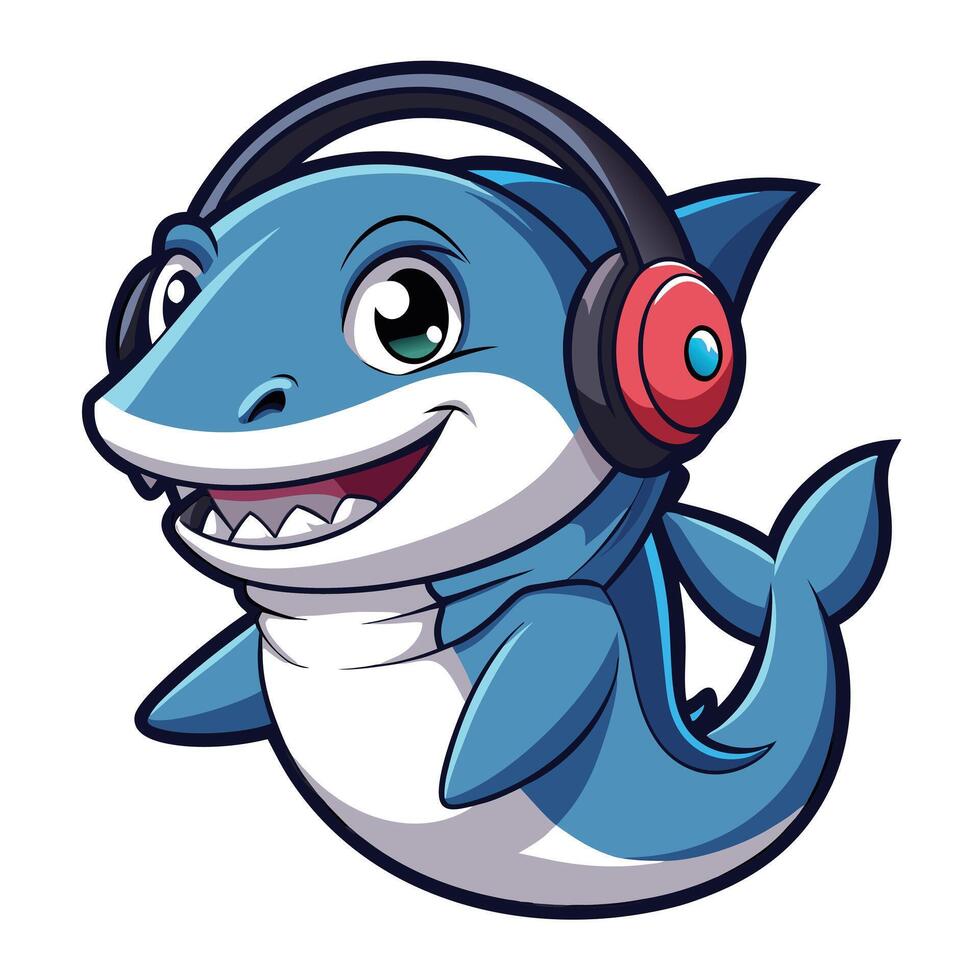 Rad shark with headphones feeling the music and bobbing its head in time vector