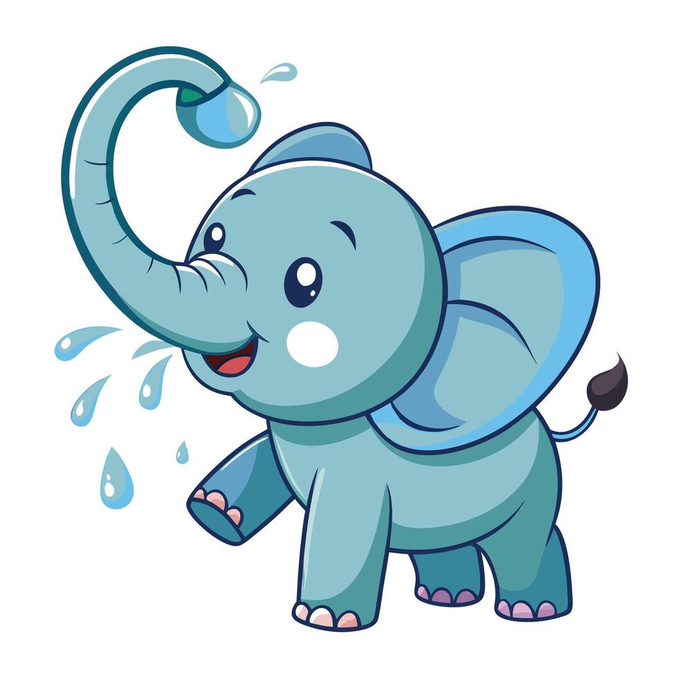 Sweet cute baby elephant having a watery blast by spraying from its trunk vector