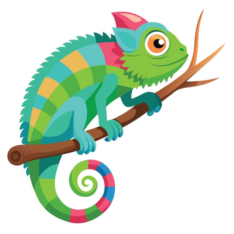 Sweet chameleon adapting its hue on a branch illustration vector