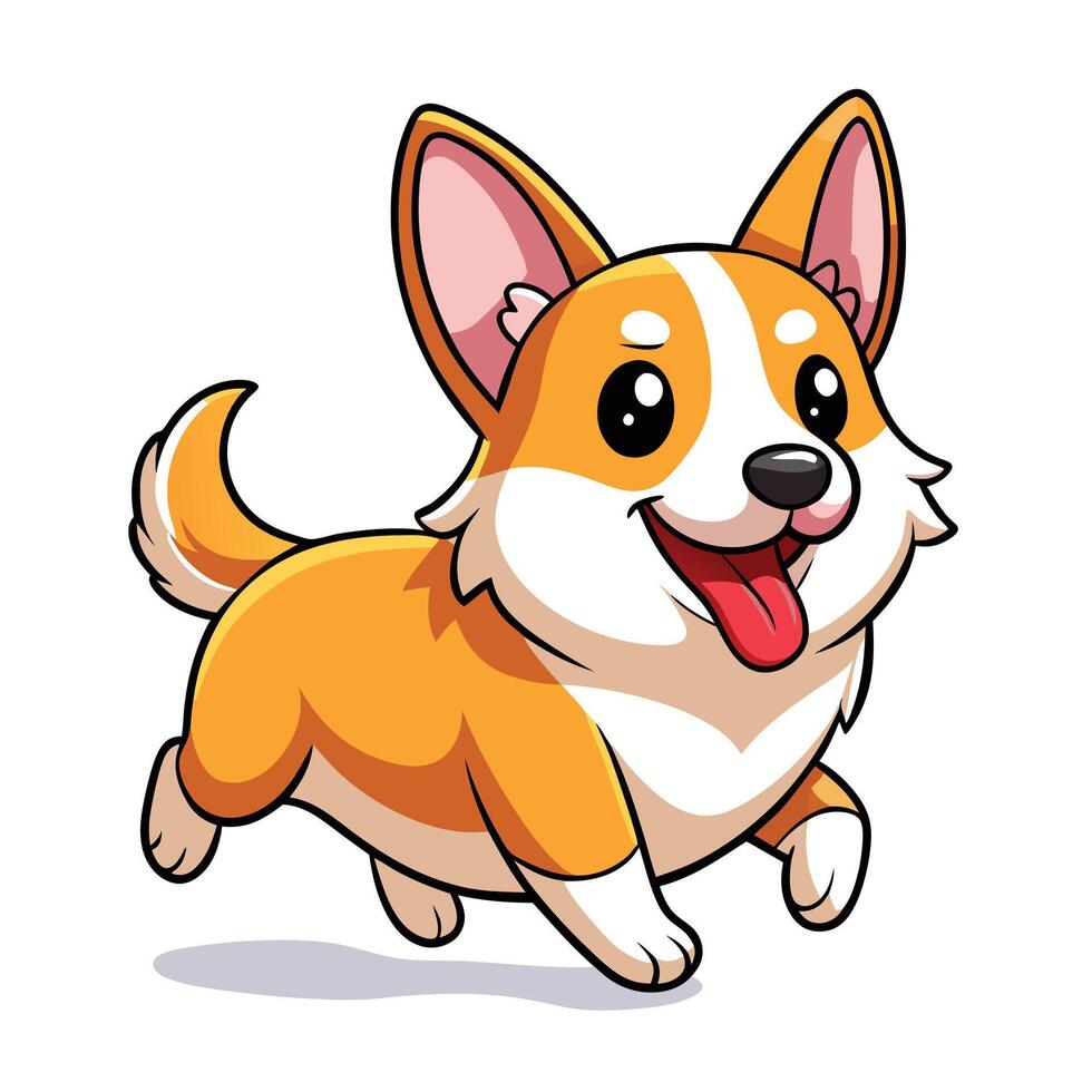 Cute corgi running with its tongue out and ears flapping vector