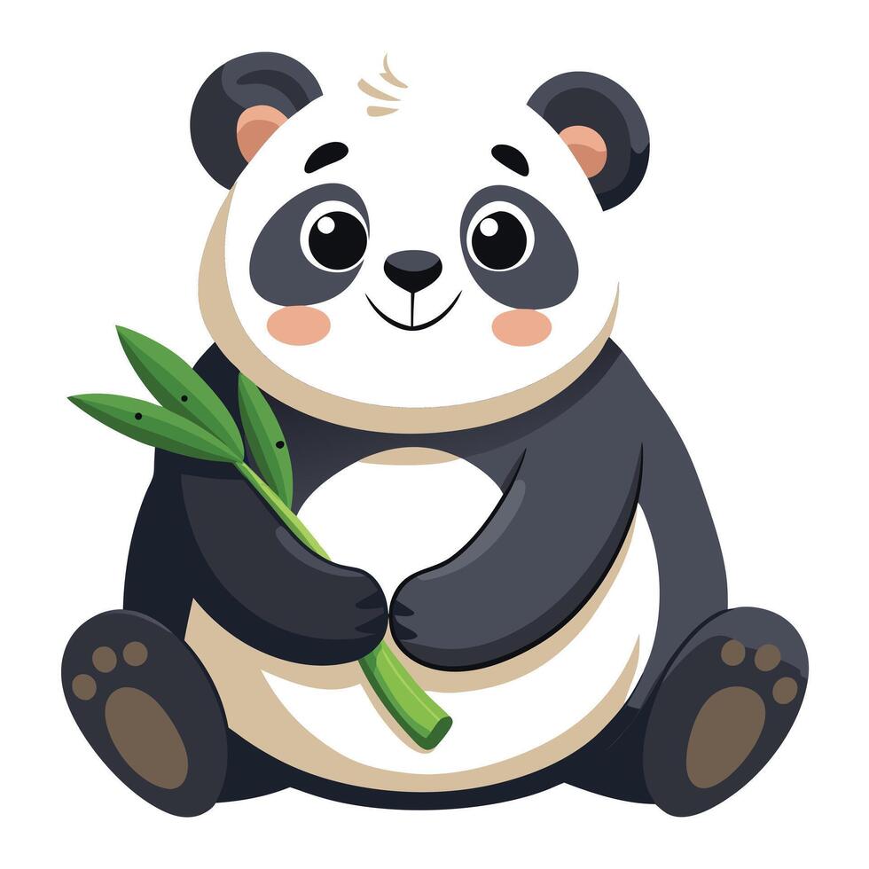 Cute panda sitting and holding a bamboo shoot illustration vector