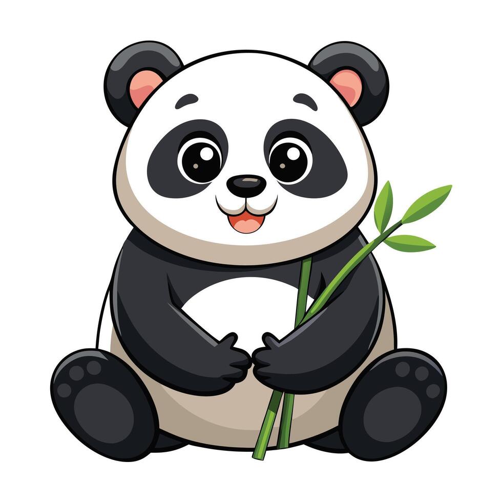 Sweet panda cub sitting and munching on a bamboo shoot illustration vector