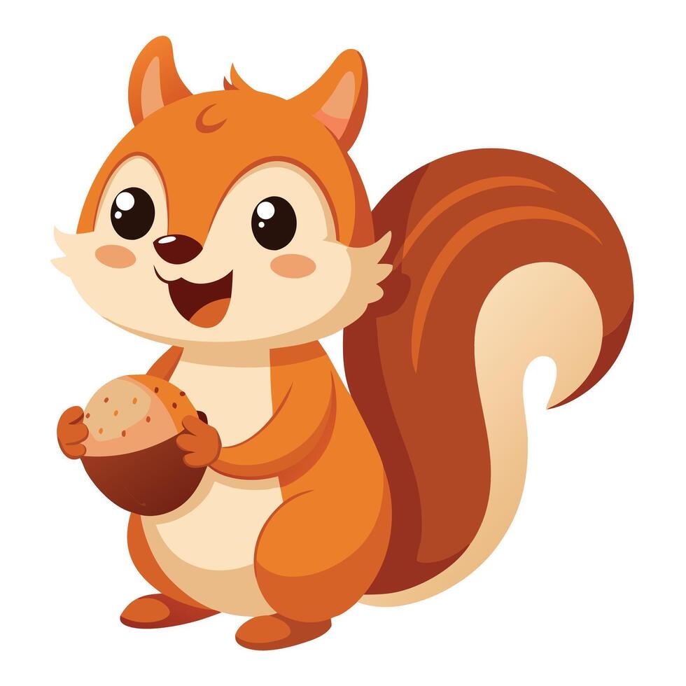 Cute squirrel holding an acorn with a bushy tail illustration vector
