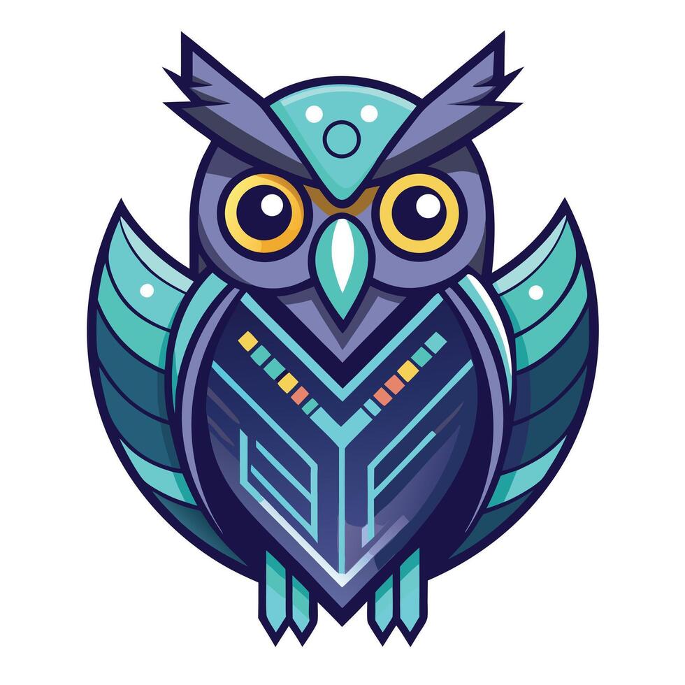 Mechanical owl with digital plumage illustration concept art vector