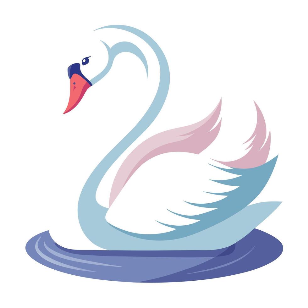 Charming elegant swan swimming peacefully on water with a heart reflection beneath vector