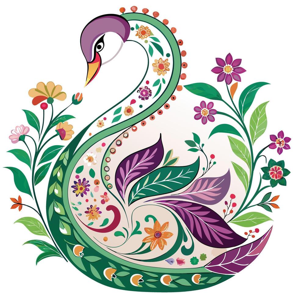 Beautiful elegant swan composed of fine floral and leaf details in a design vector