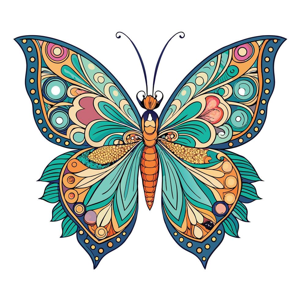 Ornate butterfly with complex mandala art on its wings art vector