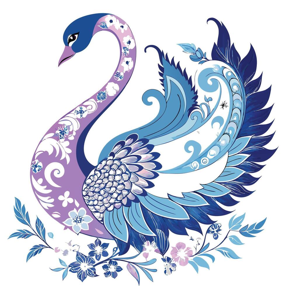Graceful elegant swan showcasing a body composed of refined floral and botanical elements vector