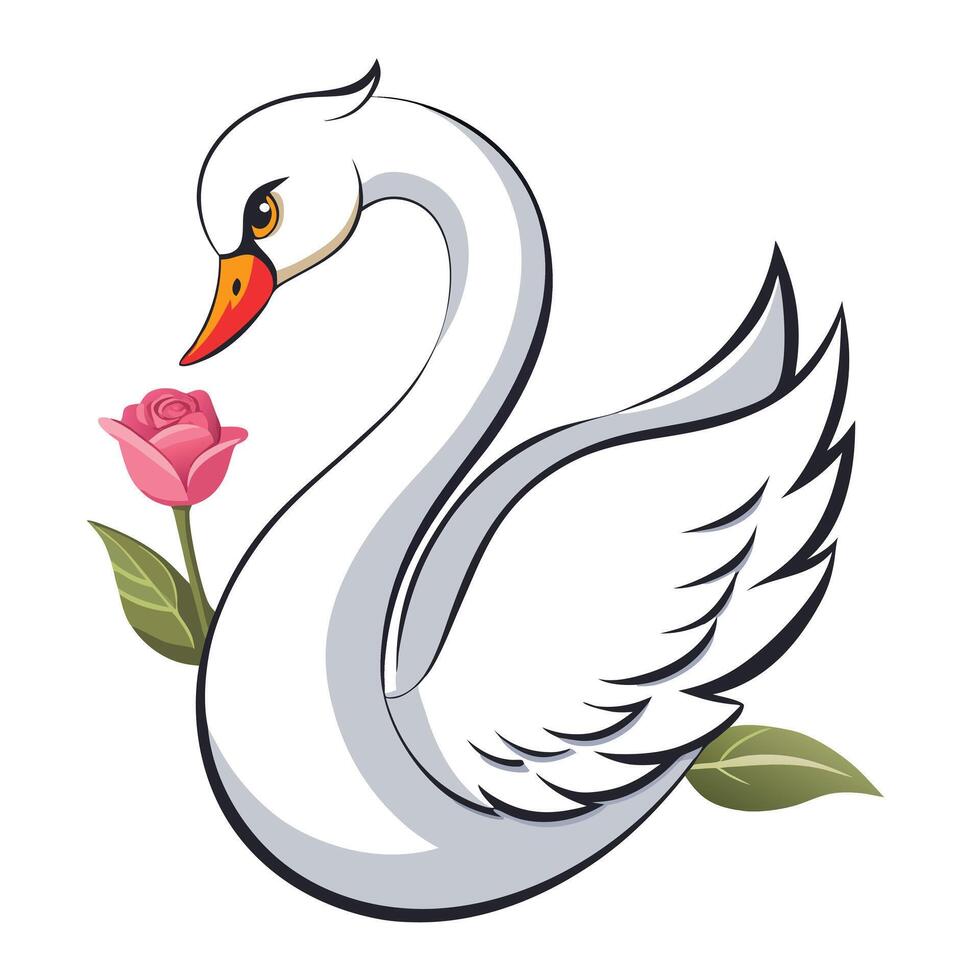 Romantic elegant swan with a red rose in its beak and a graceful neck vector