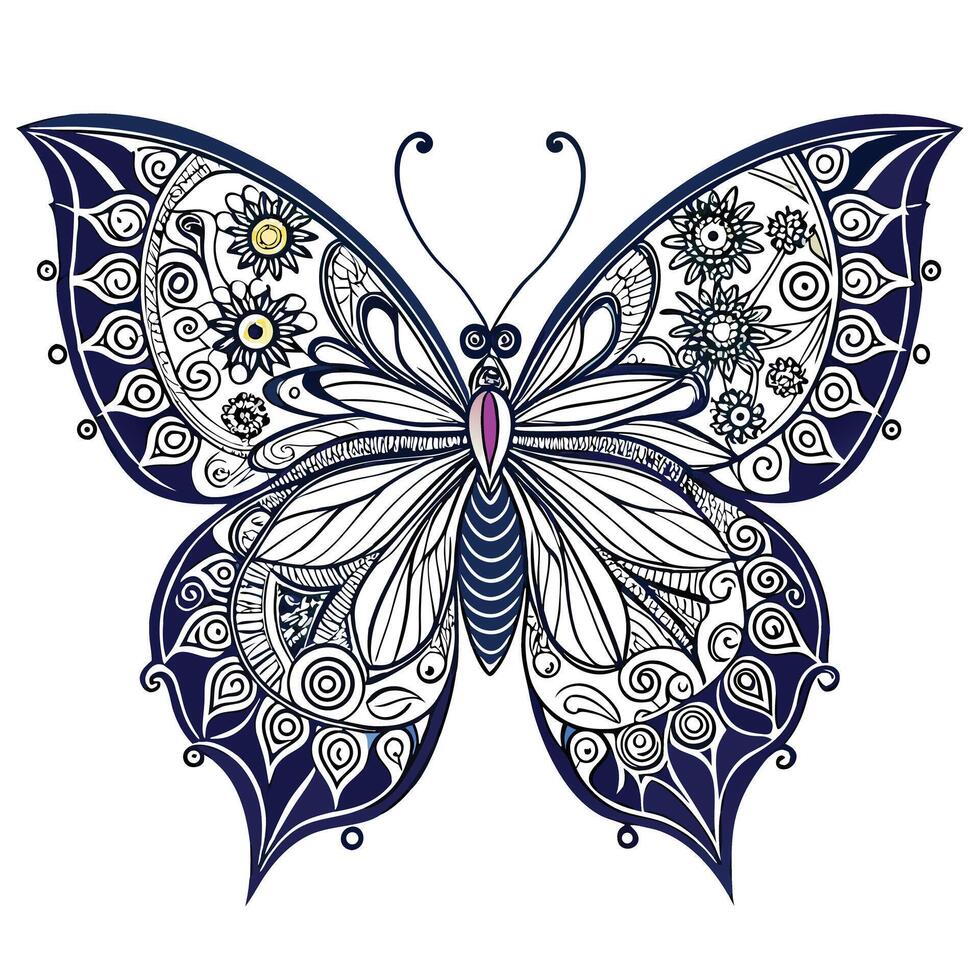 Elegant butterfly with intricate mandala wings illustration design vector