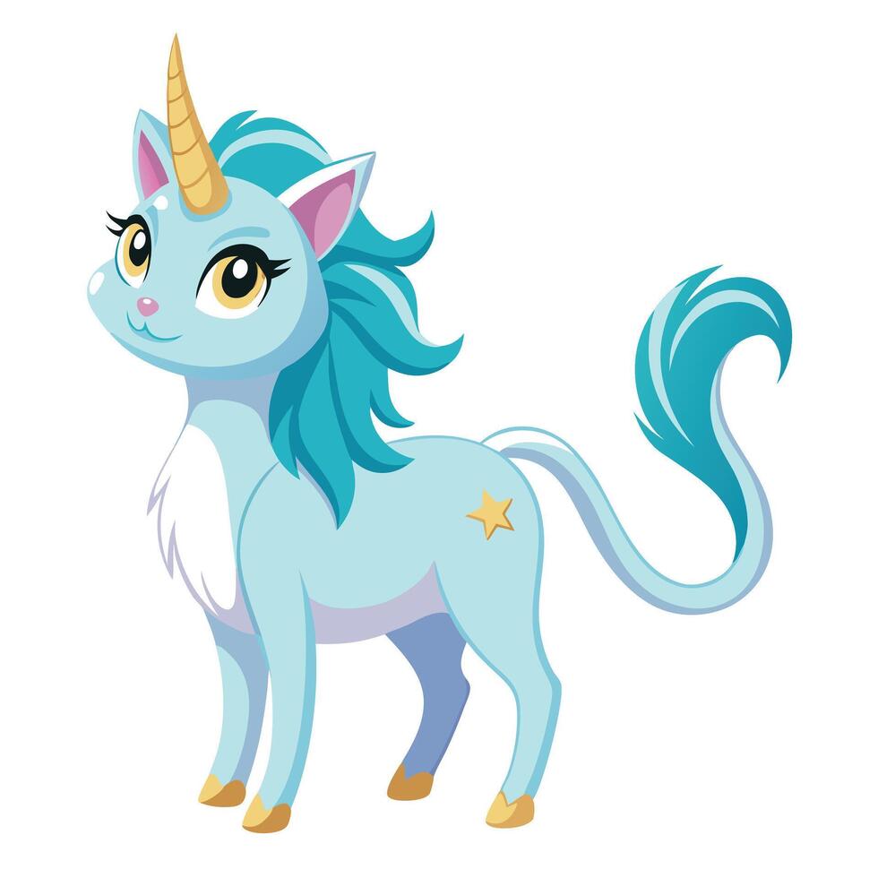 Whimsical fantasy unicorn cat caticorn with a shiny golden horn vector