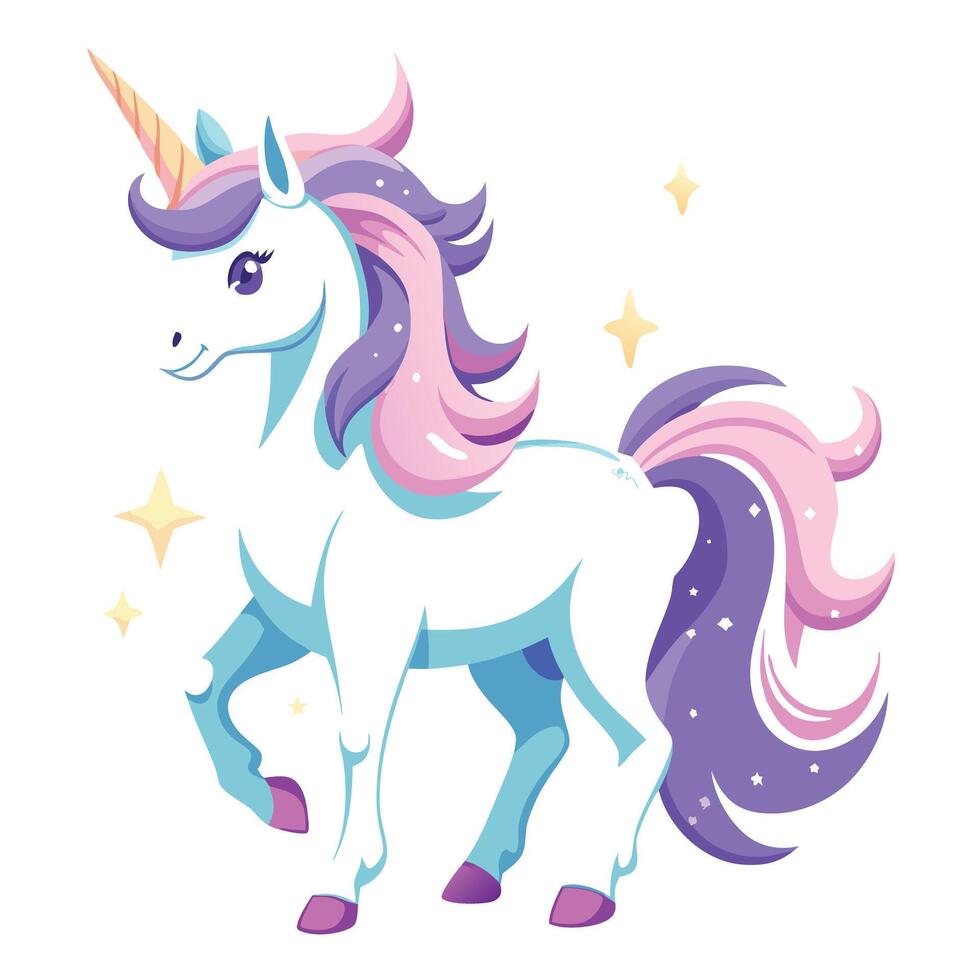 Enchanting fantasy unicorn with sparkling stars and a flowing mane vector
