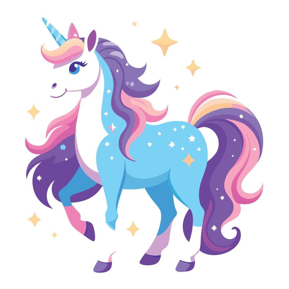 Mystical unicorn with a starlit mane and tail illustration art vector