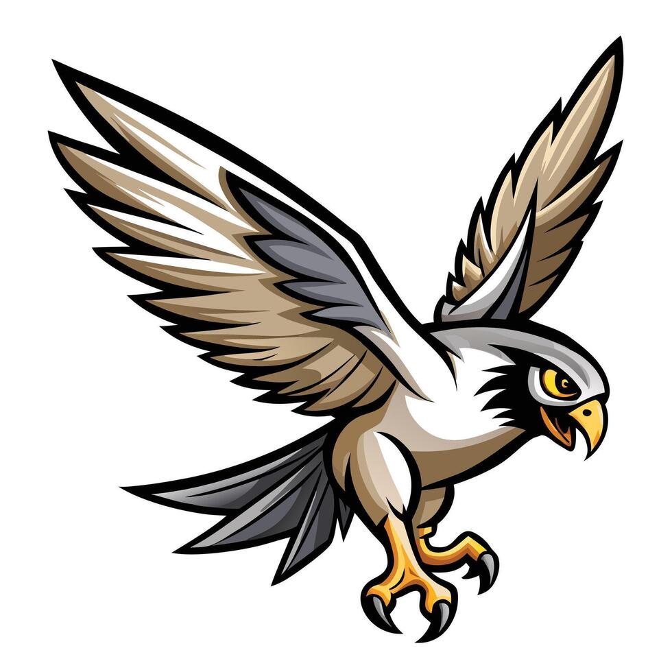 Predatory falcon descending rapidly with wings fully extended art vector