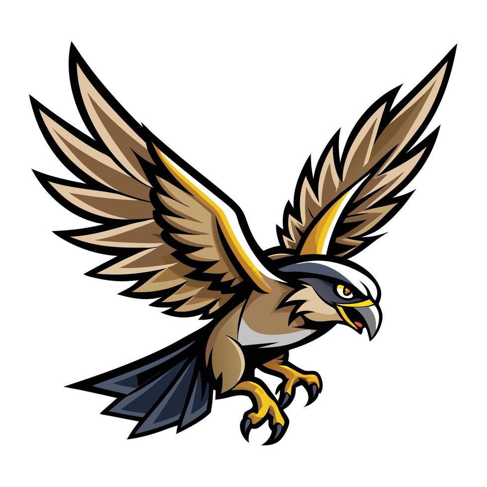 Fierce falcon in mid dive with wings spread wide illustration vector