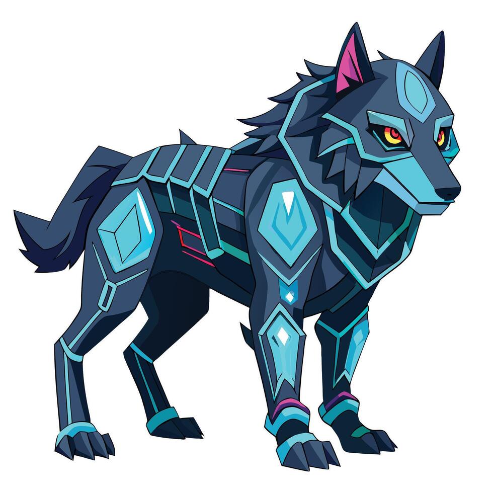 Cool futuristic cyber wolf featuring bright neon green circuits and robotic parts vector