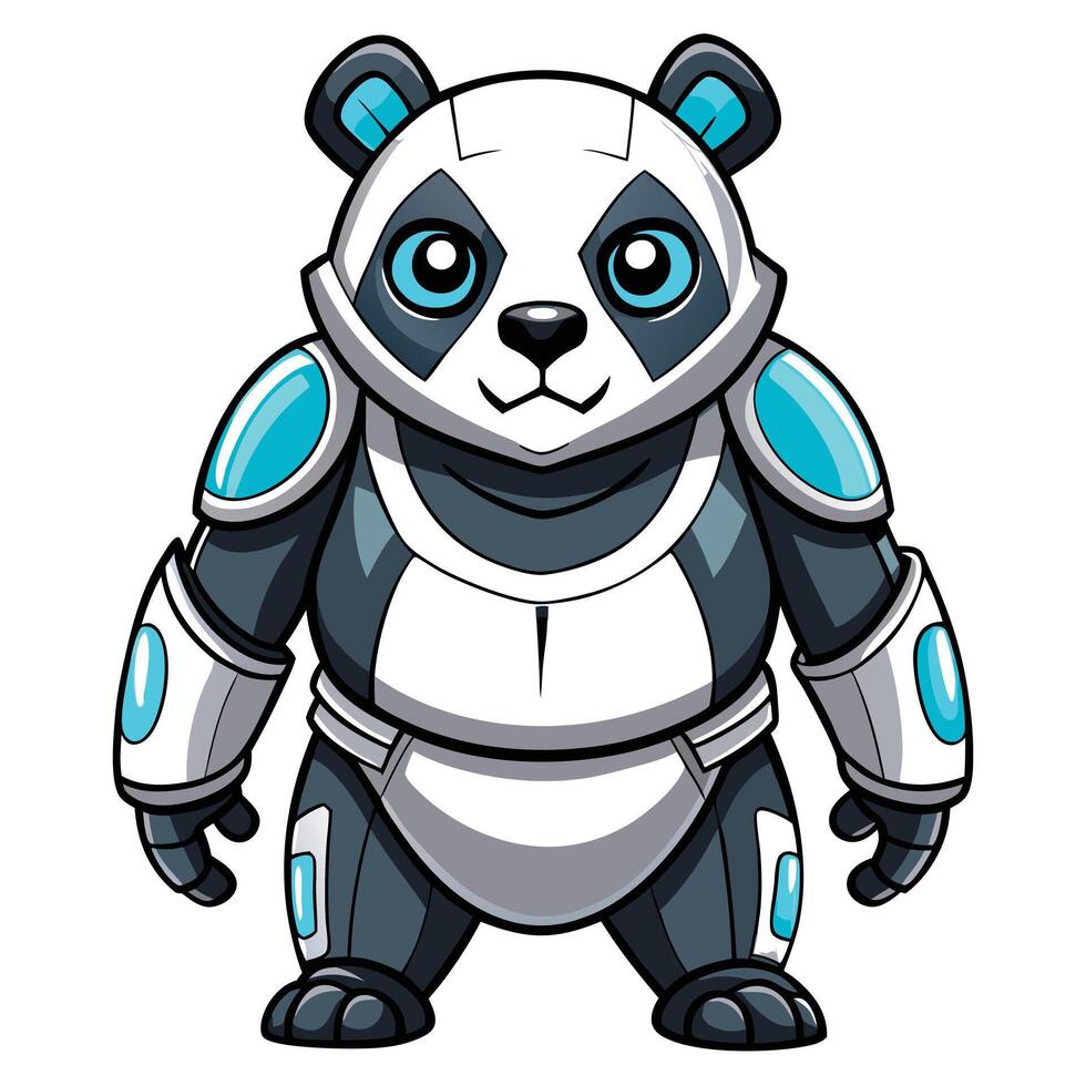 Awesome futuristic robotic panda featuring a metal frame and glowing green accents vector