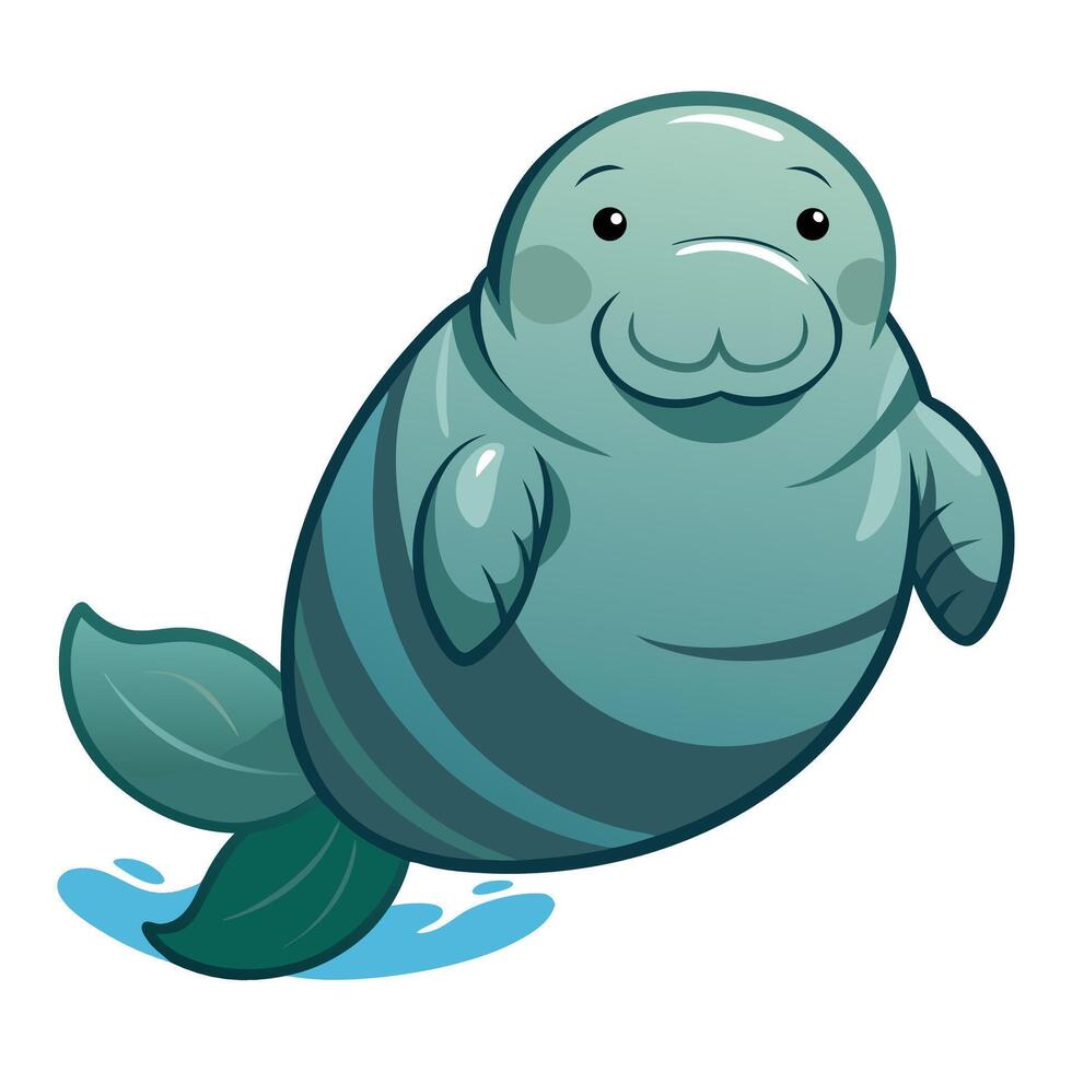 Serene manatee in clear water with a joyful face art illustration vector