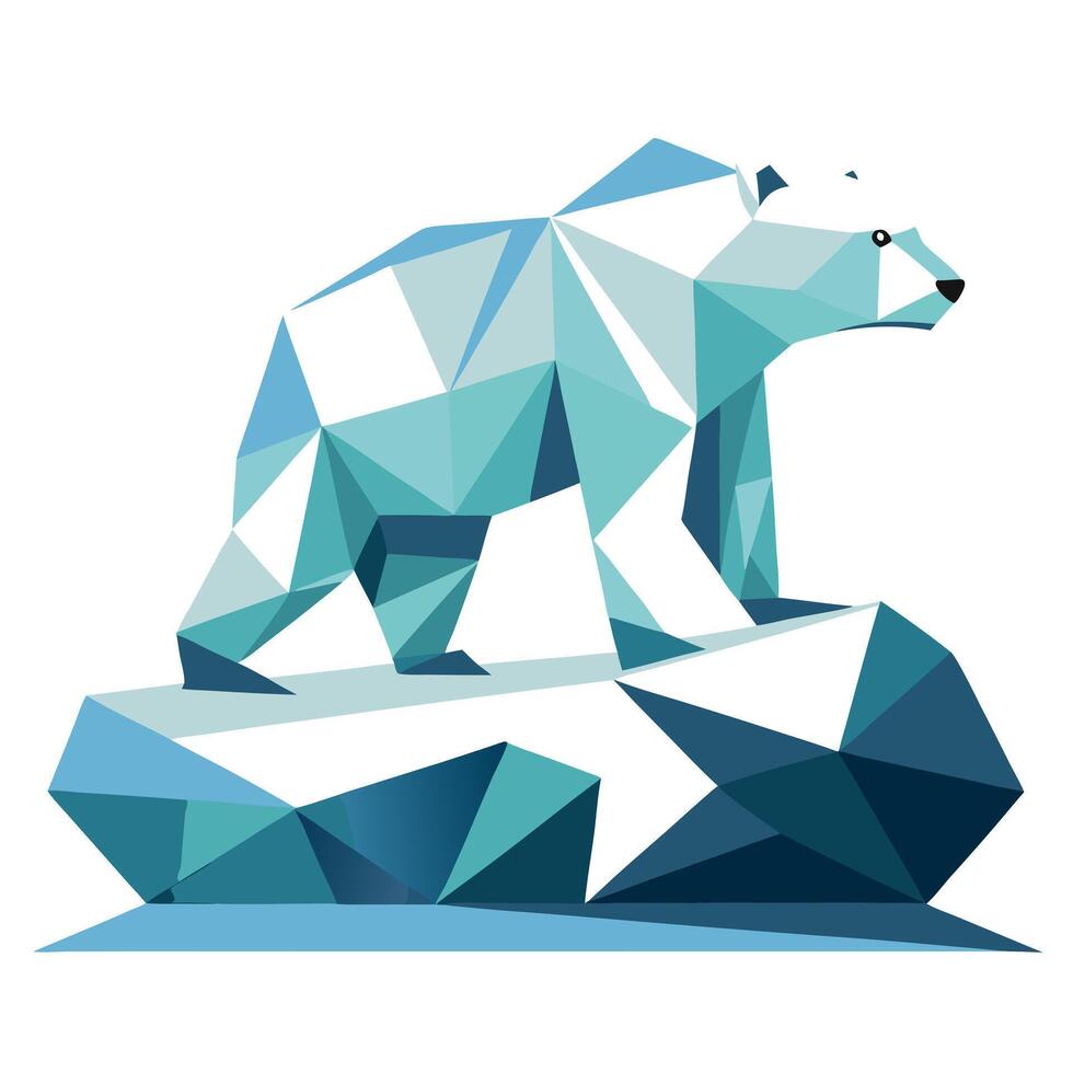 Polygonal polar bear walking on arctic ice illustration design vector
