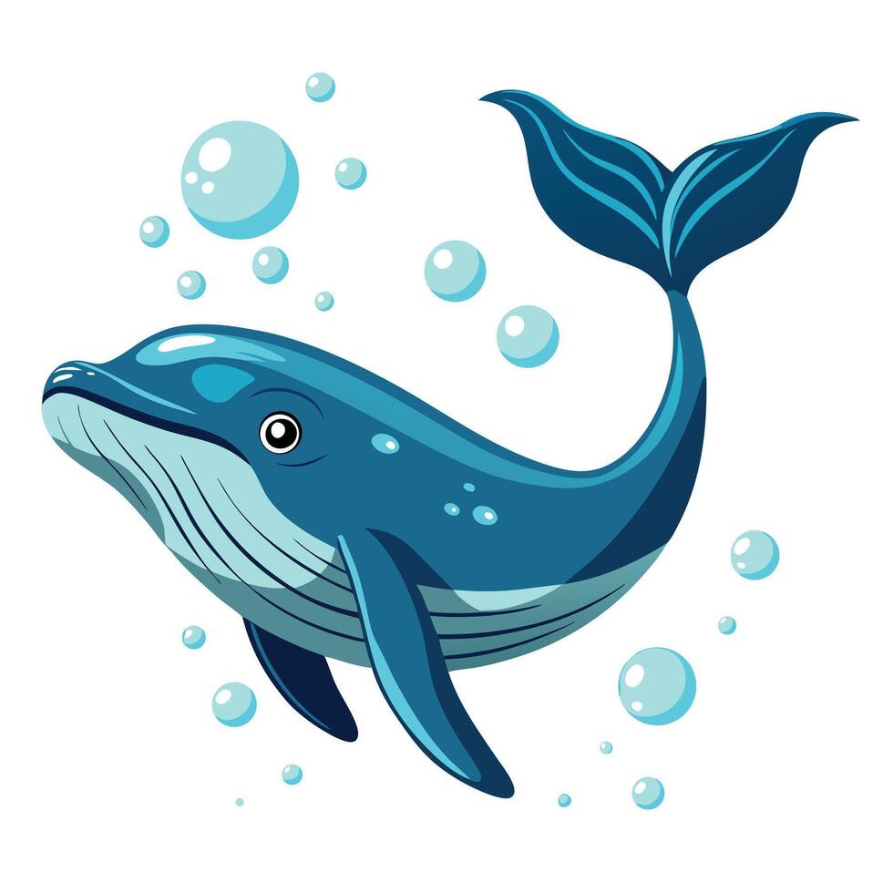 Enormous whale in the sea with bubbles rising up art illustration vector