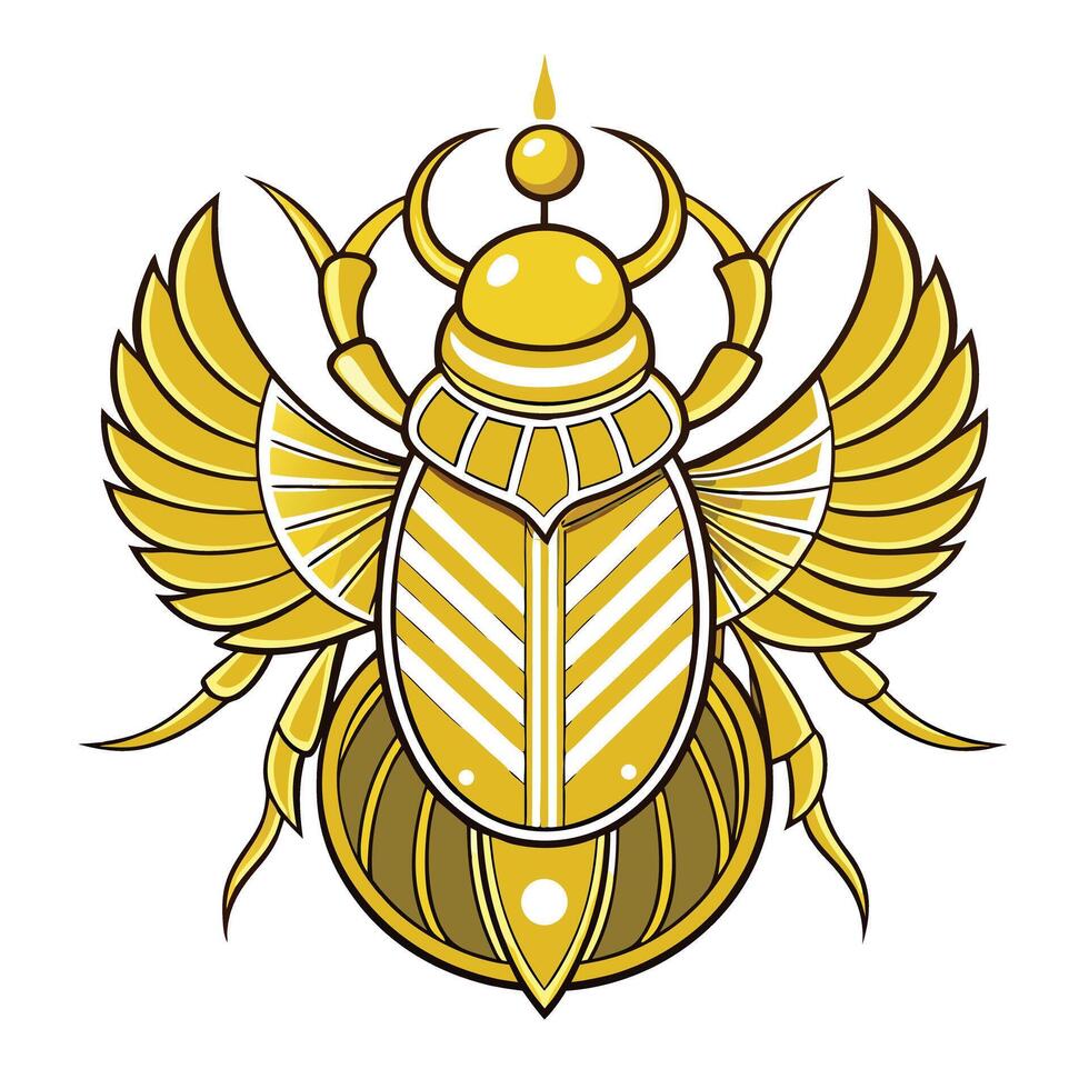 Shining golden sacred beetle with egyptian patterns art vector