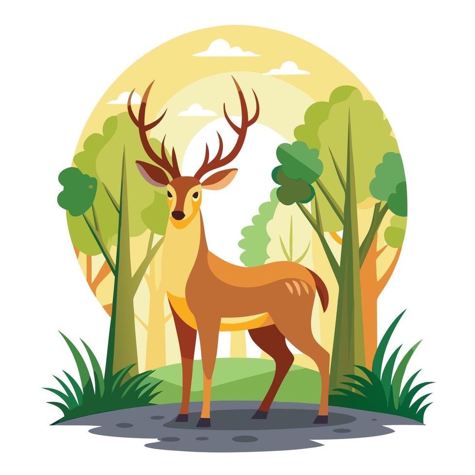 Graceful deer standing in a forest with soft sunlight illustration vector